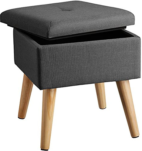 TecTake® Tabouret Repose Pied Pouf avec Rangement Pouf Salon carré Aspect Lin jusqu'à 300 kg Pieds en Bois Couvercle Amovible Design Moderne Cosy pour Coiffeuse, Salon, Chambre, Bureau, entrée