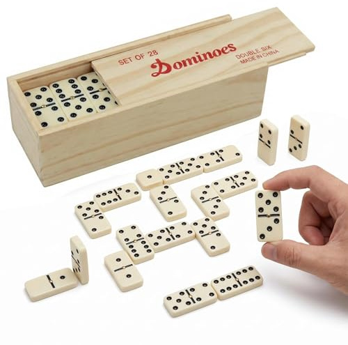 Rosemary Domino Wooden Box Set Double 6 Dominoes Set of 28 Dominoes Game Complete D6 Domino Traditional Games