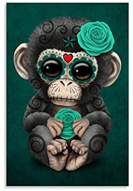 SMWY Poster mit Tiermotiv, Blaugrün, Tag der Toten, dekoratives Gemälde, Leinwand, Wandkunst, Wohnzimmer, Poster, Schlafzimmer, Malerei, 20 x 30 cm