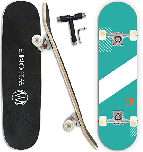 WHOME Pro Skateboards Komplett für Erwachsene/Kinder Mädchen/Jungen Anfänger/Profi - 31 x 8 Zoll Standard 8-Fach Alpine Ahorn Deck ABEC-9 inkl. T-Tool(Green)