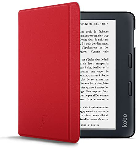 Forefront Cases Étui pour Kobo Libra 2 (Modèle: 2021) - Mince et Léger, Fonction Automatique Veille/Réveil Intelligente Étui, Coque (Housse) de Protection pour Kobo Libra 2 - Rouge
