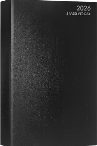 MantraRaj 2026 A4 Two Pages Per Day Diary Year Planner with Hardback Cover, Appointment Diary 2026 with Hourly Slots Organizer Ideal for Students, Business, Office, Home, Traveling (Black)