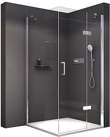 BERNSTEIN® Eckdusche 120 x 80 cm Dusche mit Drehtür an einem Festfeld NT403 – Duschabtrennung mit Türanschlag RECHTS 8mm ESG Nano Klarglas