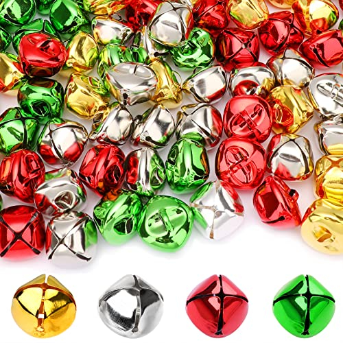 Augshy Weihnachten Glöckchen, 120 Stück Bunte Glöckchen zum Basteln 4 Farben Jingle Bells 25mm Kleine Bastelglocke für Weihnachten Heim Haustier Dekorationen