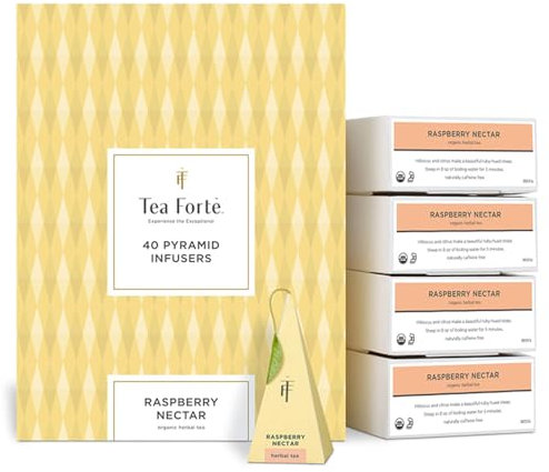 Tea Forte Raspberry Nectar | Pack de 40 pirámides de infusión | té de hierbas orgánico