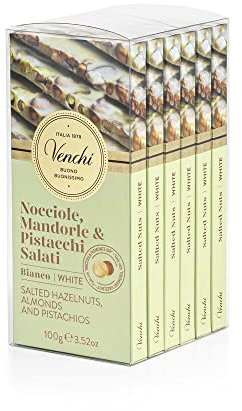 Venchi - Coffret de 6 Tablettes de Chocolat Blanc Salé à la Noisette du Piémont IGP uniquement, Amandes et Pistaches, 600 g, Sans Gluten, Sans Colorants, Sans Conservateurs, Idée Cadeau