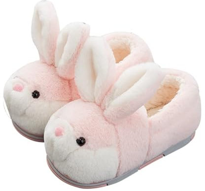 Herbests Hausschuhe Kinder Mädchen Plüsch Häschen Pantoffeln Winter Hasen Geschlossen Indoor Tierpantoffel Warme rutschfeste Sohle Baumwoll Schuhe Karikatur Kaninchen Haushausschuhe Größe 30-31