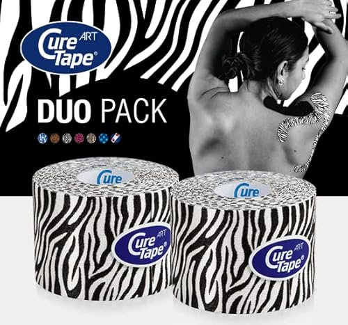 CureTape® Kinesiotapes | 2 Kinesiologie Tape Rollen | Wasserfestes & Latexfreies Kinesiotape | Hautfreundliches Physio Tape | Sporttape für Verletzungen & Beschwerden | 5cm x 5m | Zebra