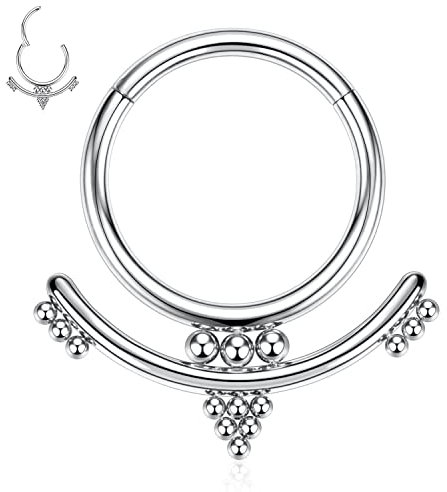 16G Septum Schmuck Silber Septun Clicker Ringe Daith Ohrringe Chirurgenstahl mit Perle Septum Ring Daith Piercing Schmuck Turm Ohrring Conch Nase Hoop Ring Tragus Knorpel Helix Ohrringe 8mm