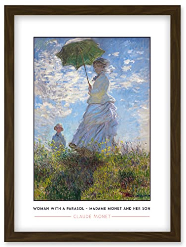 Wee Blue Coo Claude Monet Woman With A Parasol – Madame Monet And Her Son Impressionist Painting Artwork Framed Wall Art Print A4