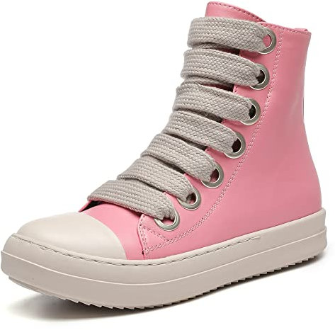 MOFEEDOUKA Baskets montantes épaisses pour femme en cuir synthétique avec fermeture éclair, PU rose., 43 EU