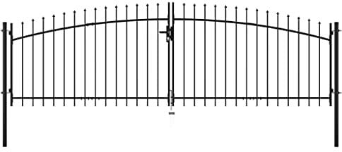 Festnight Doppeltor Gartentor 400x125 cm Doppelflügeltore Gartentür Metall Zauntor Hoftor Tür Abschließbar Zauntür Tor Gartenpforte mit Pfosten Einfahrtstor Hoftür Stahl, Schwarz