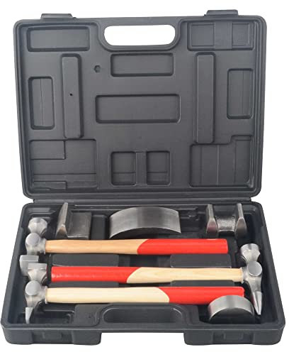 DAYUAN 7Pcs Automotive Craft Panel Beating Kit Panel Beating Hammer and Dolly Set Hammers Set for Car Auto Body Panel Repair with Storage Case