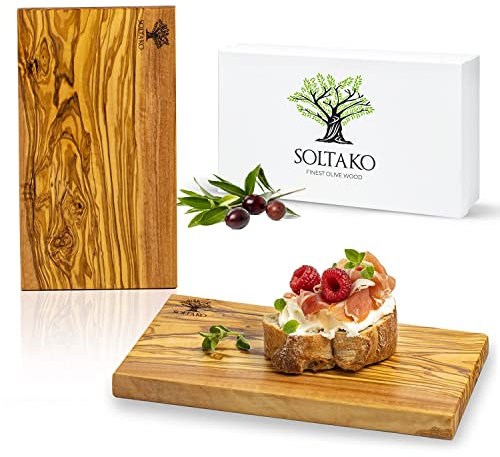 SOLTAKO Frühstücksbrettchen aus Olivenholz 2er Set The Breakfast King 2x Oliven Holz Schneidebrett Set , 13/23cm