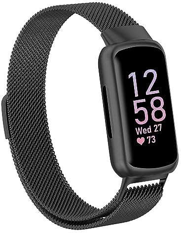 KINBOM Armbänder für Fitbit Inspire 3, Verstellbar Uhrenarmbänder Metall mit Magnetschlaufe, Smartwatch Armband Fitness Uhrenarmband, Zubehör für Fitbit Inspire 3 (Schwarz)