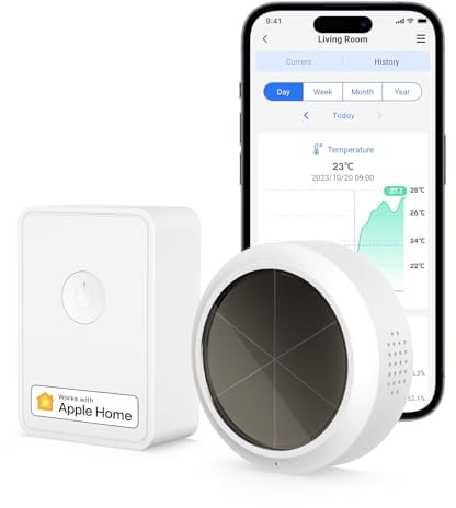 Meross WiFi Termómetro Higrómetro Inteligente, Control con App y Voz, Soporta Alerta y Notificación, Compatible con Apple HomeKit, Alexa, Google Home y SmartThings (Hub Incluido)