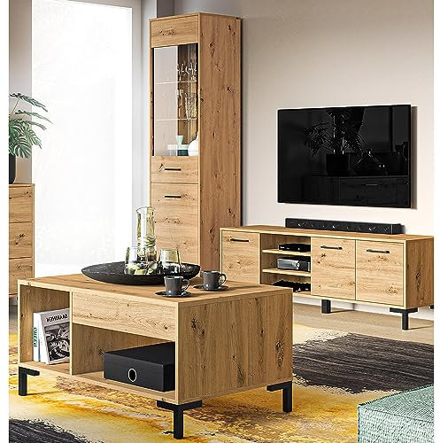 Lomadox Wohnmöbel Set Wohnwand braun 4-teilig Modern, 1 Vitrine, 1 TV-Lowboard, 1 Couchtisch
