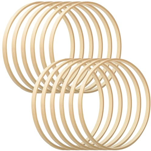 Jortmrd 12 Stück 15cm Holzringe zum Basteln Holzreifen Makramee Ringe Bambus Floral Hoop Traumfänger Ringe für Weihnachten Hochzeitskranz Wandbehang DIY Handwerk