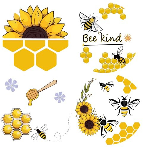 GORGECRAFT 4 Stile Sonnenblumen-Bienen-Fensteraufkleber 16cm Frühlings-Sommer-Fensteraufkleber PVC-Alarm-Fenster-Tür-Glasaufkleber Für Vögel Hundeschläge wasserdichte Fensteraufkleber Büro zubehör