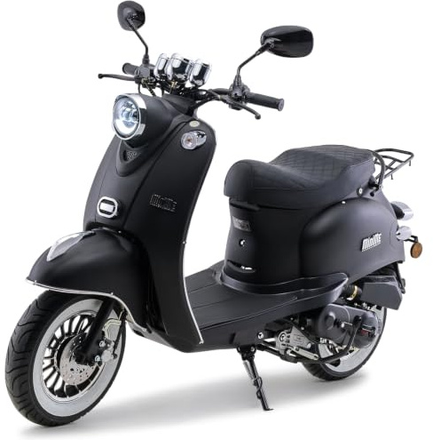 Burnout Motorroller MiniMe 50 ccm 2,7 PS, 25 km/h Retro Mofa Matt-Schwarz | 2,7 PS / 2,0 kW bei 7.000 U/min, 25 km/h, EFI, LED, Digitaltacho, USB, Scheibenbremse vorn, ab 15 Jahren