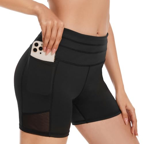 SIMIYA Radlerhose Damen Leggins Kurz High Waist Sporthose Shorts für Yoga Gym，Radlerhose Unter Kleid（Schwarz，XL）