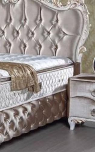 Casa Padrino Barock Nachttisch mit 2 Schubladen Silber/Weiß/Gold - Handgefertigte Nachtkommode im Barockstil - Barock Schlafzimmer Möbel