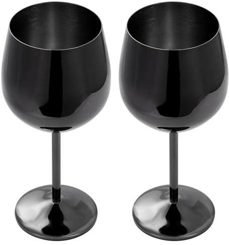 Kyrio 2pcs Weingläser aus Edelstahl, 500 ml, Sektgläser, bruchsichere Partygläser, unzerbrechliche Metall-Weingläser für Geschenke, Party, Camping, Geburtstag, Hochzeit (Schwarz)