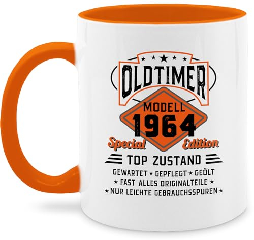 Tasse Tassen 325ml - 60. Geburtstag - Oldtimer Modell 1965 - schwarz - 325 ml - Orange - 60 mann tasse+level+60 60er jahre kaffeetasse geschenk zum 60.geburtstag sechzig alles gute kaffee