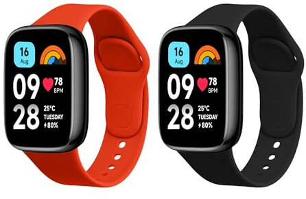 kwmobile Straps Compatible with Xiaomi Redmi Watch 3 Active Straps - 2x Replacement Silicone Watch Bands - Smartwatch or Fitness Tracker - Black/Orange