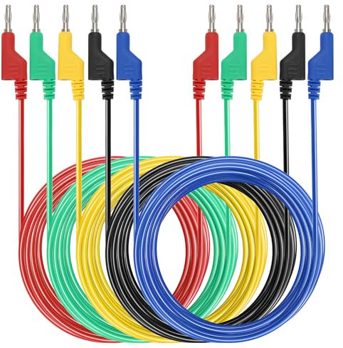 IGNPION 5pcs 4mm Câble de test en silicone souple banane à fiche banane pour multimètre longueur de 3M,1000V/15A