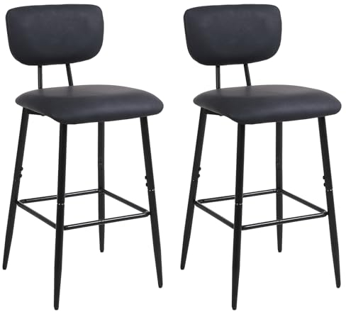 Nusetx Tabouret de Bar Lot de 2, Chaise de Bar avec Dossier et Repose-Pieds, Tabourets Haute pour Cuisine Salle à Manger Bistro, Chaise 65 cm de Haut, Noir