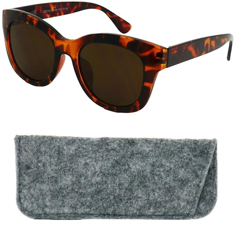 Mini Brille Retro Sonnenbrille ohne Stärke Dicker Rahmen und großen Gläsern, Gratis Etui, Stilvolle Damen Kunststoff Brillengestell mit Federscharnier (Leopardenmuster Braun)