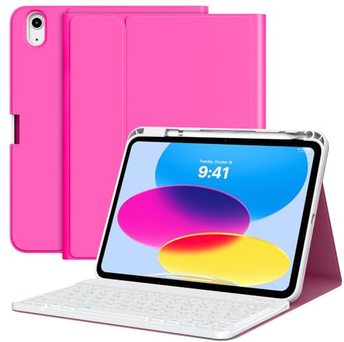 MoKo for iPad (A16) 11th Generation Case with Keyboard 11 inch 2025, iPad 10th Generation 10.9 inch Keyboard Case with Pencil Holder, Multi-Angle Detachable Bluetooth Keyboard, Pitaya Red