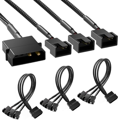 KUOQIY 3 Pezzi Cavi di Alimentazione Molex a Ventola, Molex 4 Pin a 3 x 3 Pin/4 Pin Cavo Adattatore Ventola di Raffreddamento Convertitore, Molex a Fan Splitter Cavo Adattatore