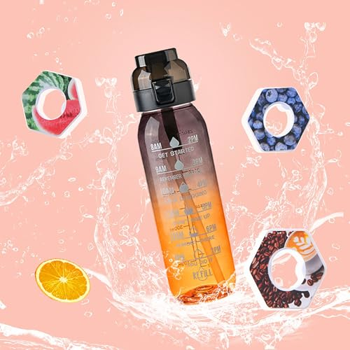 Neu Trinkflasche mit 6/7/8 Geschmackskapseln Set - 1000ML Wasserflasche mit Geschmack Original Starter - 2024 Trinkflasche für ein erfrischendes Trinkerlebnis Flasche Set (Schwarz,mit 8 Pods)