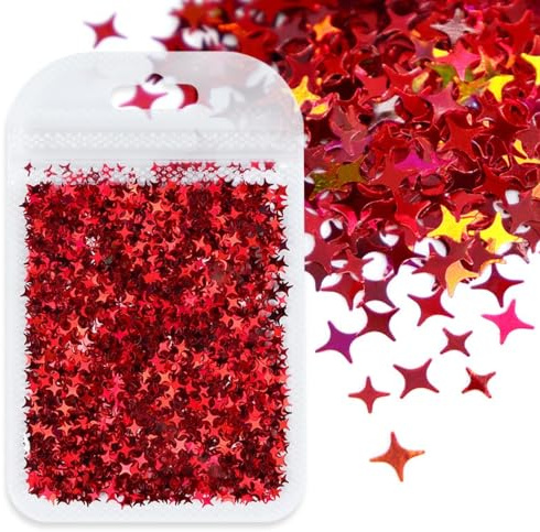 Whakano Pack of 5 Glitter Sequins for Nail Art, Nail Sequins, Nail Art Sequins, Nail Art Set, Flakes Stickers for Crafts, Nail Decoration Art, Light Red