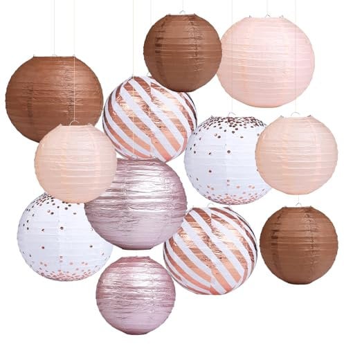 LIHAO Laterne Lampenshcrime Lampions Papierlaternen Set Papier Laternen Roségoldene Partydekorationen hängende Dekorationen für Brautpartys Baby-Dusche Hochzeitsdekorationen Geburtstagsfeier (12pcs)