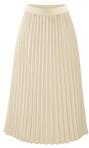 Plisseerock Damen Lang Sommerrock Einfarbig Faltenrock High Waist A-Linie Langer Rock Sommer Stretch Casual Elegant Plissee Moden Sommerröcke Midi (Beige #1, M)