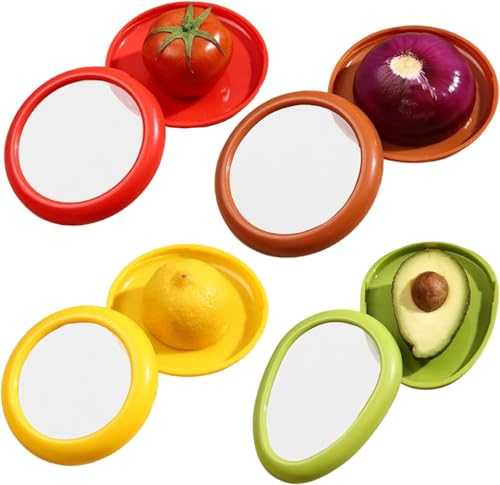Obst Gemüse Sparer,4 Stück Wiederverwendbar Silikon Kühlschrankbox Aufbewahrungsbehälter mit Deckel für Foronion,Zitrone,Avocado,Tomate,Gemüse die Frischhaltung von Lebensmitteln (Mischen, 4er-Pack)