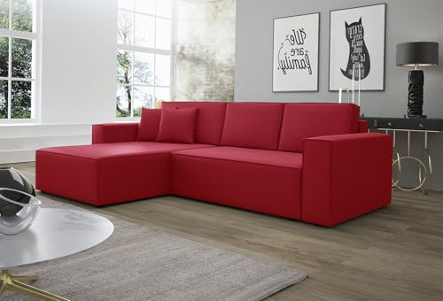 Fun Möbel Ecksofa Schlafsofa Sofa Conor Premium (Kunstleder Soft Rot, Ottomane Links)