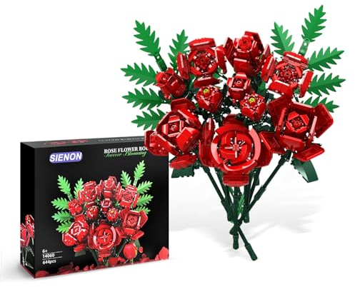 SIENON Rosen-Bausatz -10 Stück Rosenblüten & 2 Stück Blätter Botanische Sammlung, künstliche Blumen für Home Décor, Rosen Blumenstrauß Baukasten für Valentinstag Weihnachten Geburtstag Jahrestag
