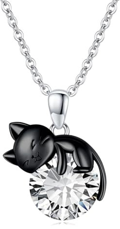 Vadmans Schwarze Katze Kette für Damen Sterling Silber April Katze Geburtsstein Halskette Anhänger Geschenk für Damen Mädchen
