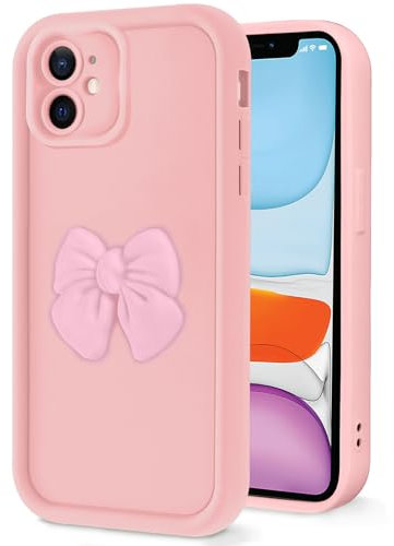 Coalbooliy Coques pour iPhone 12 6,1'', Étui Rose Souple TPU Silicone Aesthetic Noeud Papillon Modèle 3D Dessin Durable Housse de Antichoc Camera Protection Cover Cadeau Filles, 11