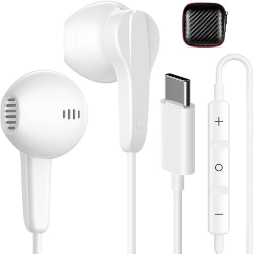 USB C Headphones Magnetic Wired Earbuds with Mic Volume Control 4ft White | Type C Earphones for iPhone 17 16 Pro Max 15/iPad HiFi Stereo in-Ear Headset for Samsung S26 S25 S24/Pixel 10 9 8 7/Android