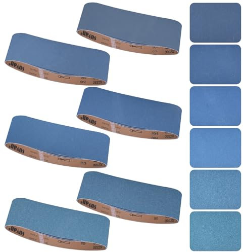 Aolabela Lot de 18 bandes abrasives de 10,2 x 91,4 cm, 6 tailles (3 de chacun des grains 60/80/120/150/240/400) pour ponceuse à bande en oxyde de zirconium pour bois, métal, acier inoxydable, voitures