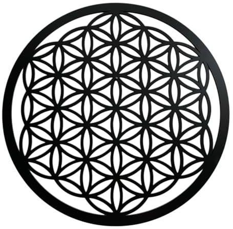SENTOP HDF0168 Blume des Lebens aus Holz, Mandala-Wandkunst, Geschnitztes Bild an der Wand für den Innenraum, HolzKunst Dekor (Schwarz, 40 cm)