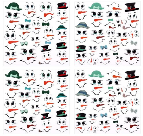 62stk Schneemann-Gesichtsaufkleber, Niedlicher Cartoon Weihnachtsschmuck-Aufkleber für DIY-Bastelarbeiten Weihnachtskugeln Fenster Wände Glasbecher Kühlschrank Partydekoration