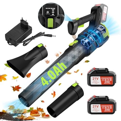 CHANGE MOORE Soffiatore a Batteria con 2 Batterie 4000mAh, Motore senza spazzole 3 velocità regolabili fino a 22000 RPM, potenza di aspirazione 494 CFM, Rimozione di Foglie Fango B