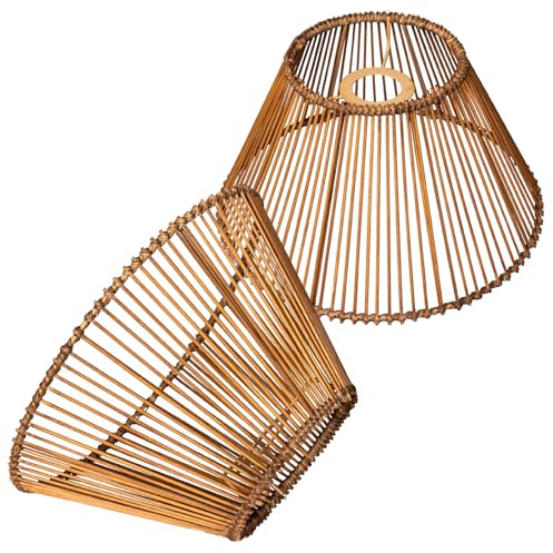 Rattan-Lampenschirme, Korbleuchte Boho-Stil, Korb-Lampenschirm für Tischlampe, Pendelleuchte, Stehleuchte (2, Dunkelbraun)