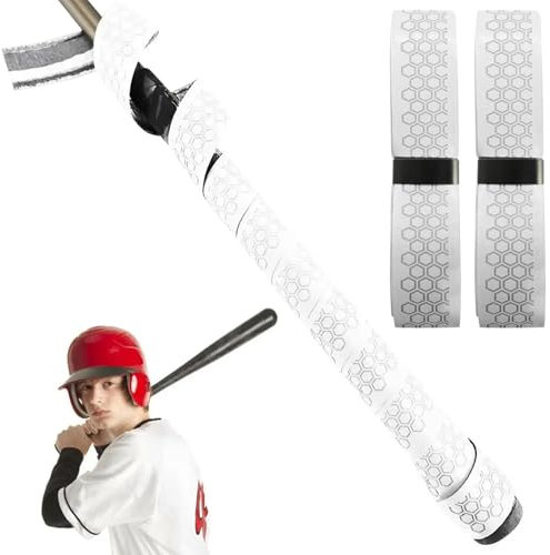 2 Packs Bat Grip Tape, 40 Länge Baseball Bat Grip Tape 1,75 mm Vorgeschnittene und Ganzkleber Golf Grip Tape Pro Feel Fledermausklebeband Ersatz bequeme Bänder für Fledermausgriffe, weißes, Fledermau
